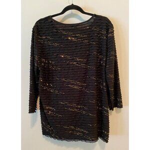 Elementz Black Textured Tunic Top Metallic Gold Accents XL
